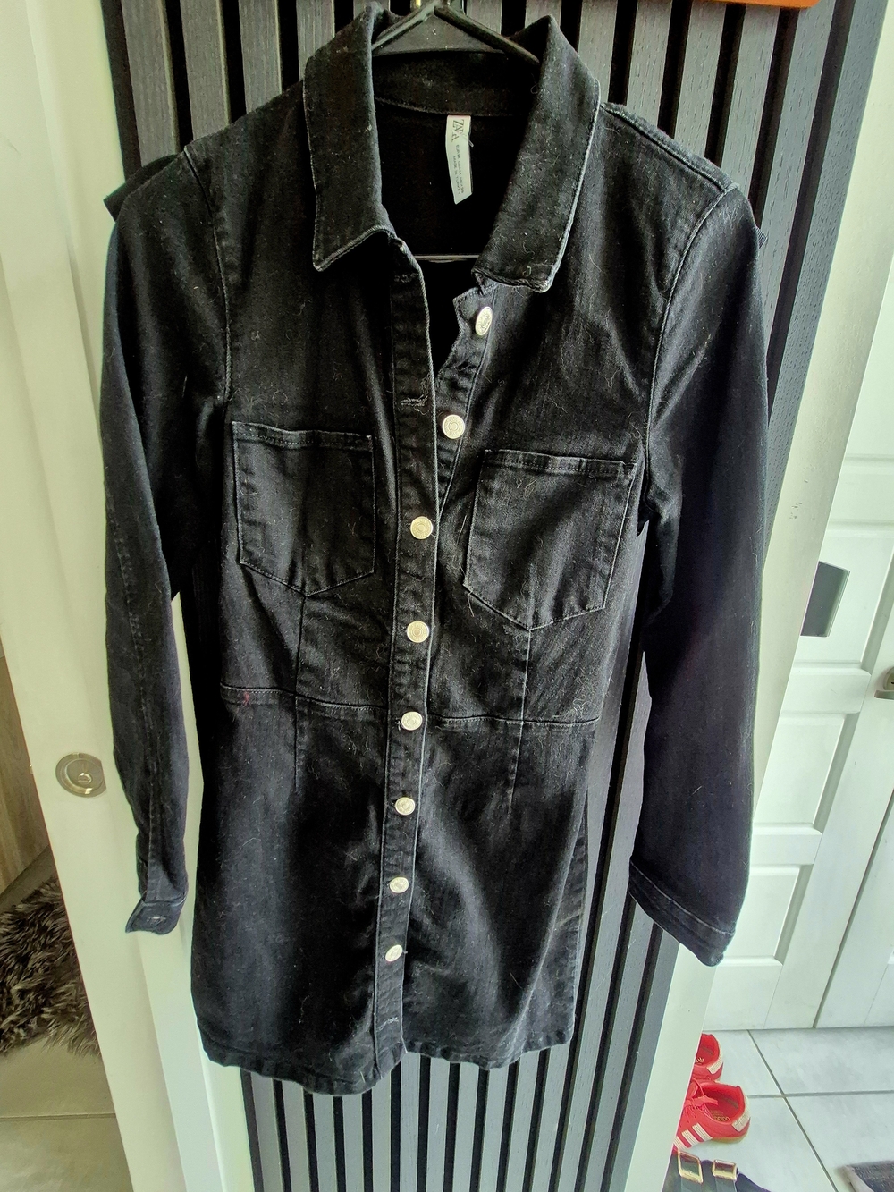 Zara Black Button-Front Denim Mini Dress